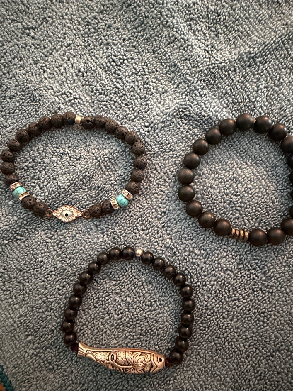 Bundled Black Beaded Homemade Stretchy Bracelets